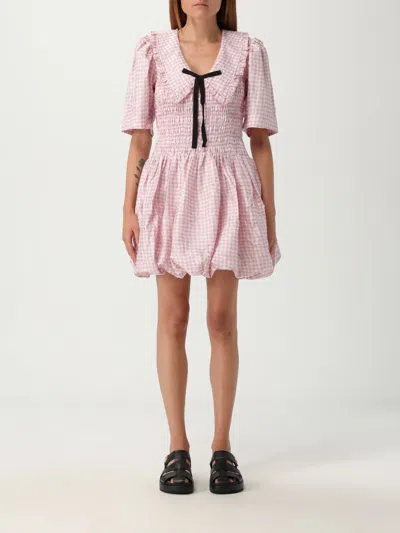 Ganni Vichy Check Shirred Mini Dress