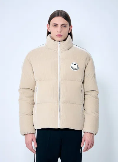 Moncler X Palm Angels Abrolhos Corduroy Short Down Jacket Beige In Neutral
