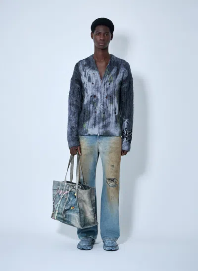 Acne Studios Men Printed Zip-up Sweater In Blue