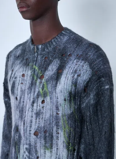 Acne Studios Men Printed Zip-up Sweater In Blue