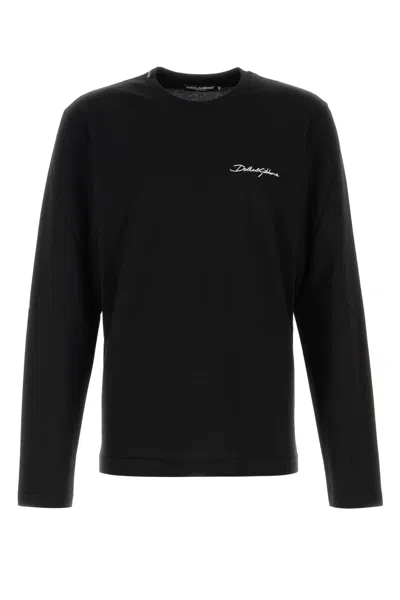Dolce & Gabbana Cotton Crew Neck T-shirt With Long Sleeves In Black