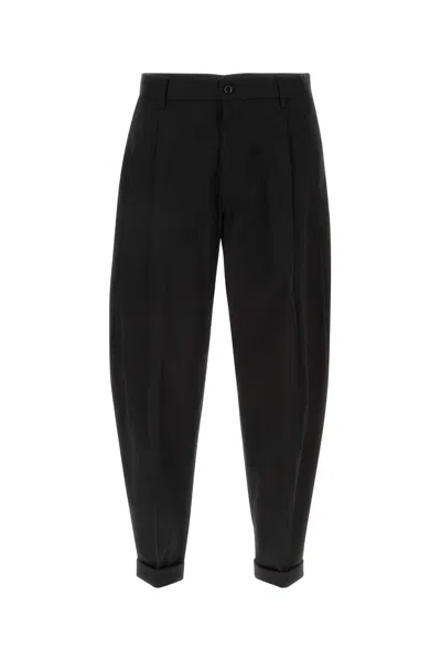 Dolce & Gabbana Black Pants With Turn-up Hem In Cotton Man In Black