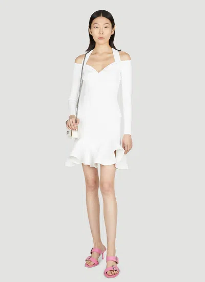 Alexander Mcqueen Ruffle Detailed Flared Mini Dress In White