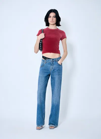 Alexander Wang Women Dip-side Jeans With Exposed Lace Underwear