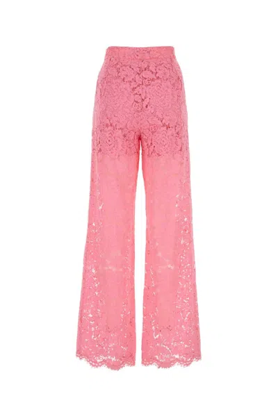 Dolce & Gabbana High-rise Wide-leg Lace Pants In Pink