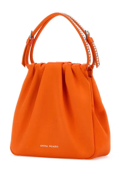 Amina Muaddi Women Orange Satin Vittoria Crystal Handbag