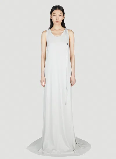 Ann Demeulemeester Floor-length Dress With Belted Waist And Side Slit In White