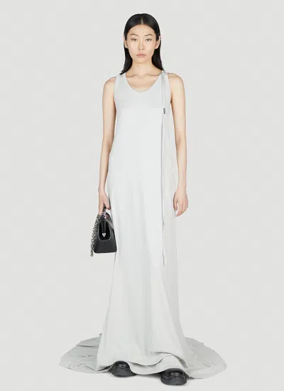 Ann Demeulemeester Floor-length Dress With Belted Waist And Side Slit In White