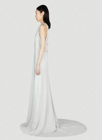 Ann Demeulemeester Floor-length Dress With Belted Waist And Side Slit In White