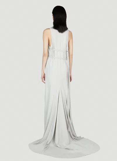 Ann Demeulemeester Floor-length Dress With Belted Waist And Side Slit In White