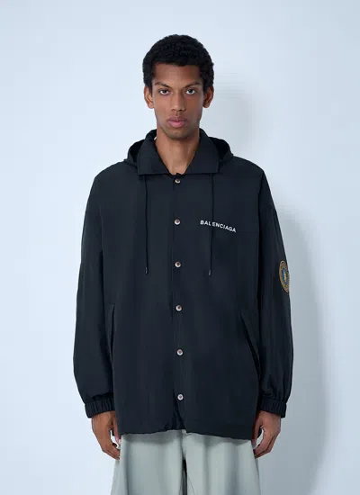 Balenciaga Hooded Raincoat With Drawstring And Pockets In Black