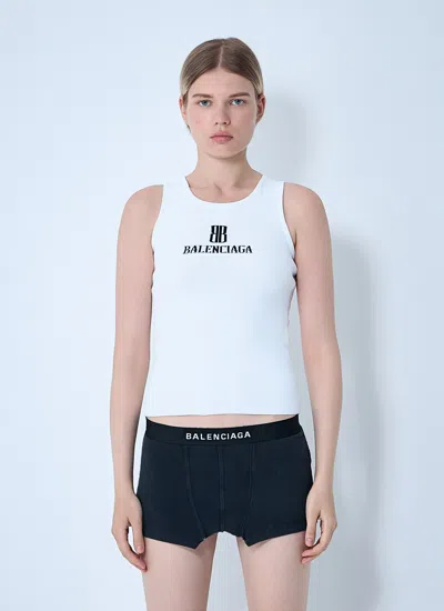 Balenciaga Logo-intarsia Sleeveless Tank Top In White