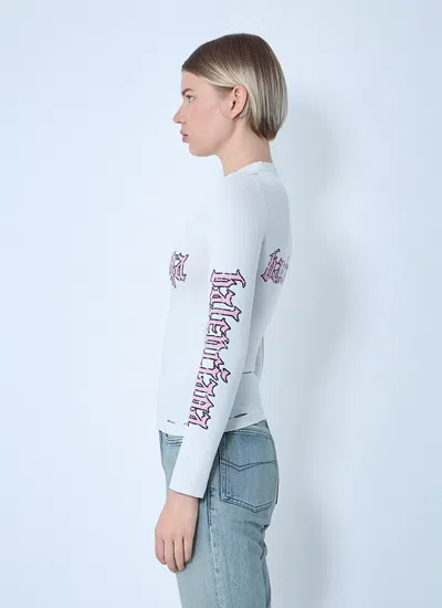 Balenciaga Crew Neck Graphic Print Long Sleeves Top In Blue
