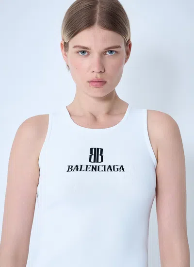Balenciaga Logo-intarsia Sleeveless Tank Top In White