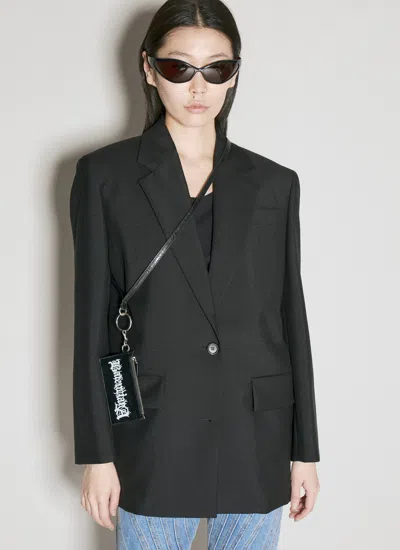 Balenciaga Women Logo Print Leather Cardholder On Keyring
