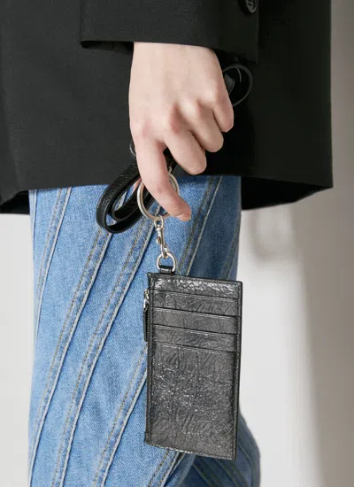 Balenciaga Women Logo Print Leather Cardholder On Keyring