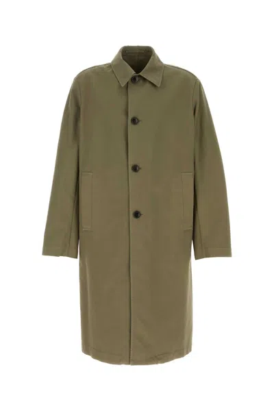 Dries Van Noten Cotton Trench Coat With Front Pockets And Long Sleeves In Green