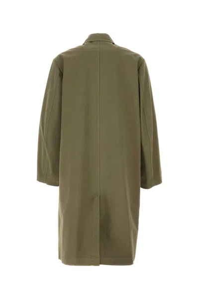 Dries Van Noten Cotton Trench Coat With Front Pockets And Long Sleeves In Green