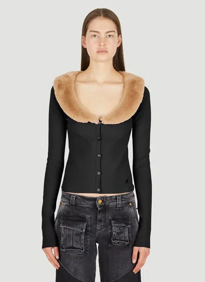 Blumarine Faux Fur Trim Cardigan