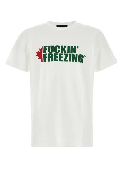 Dsquared2 White Crewneck T-shirt With Print On The Front And Logo Lettering On The Rear In Cotton Man In White