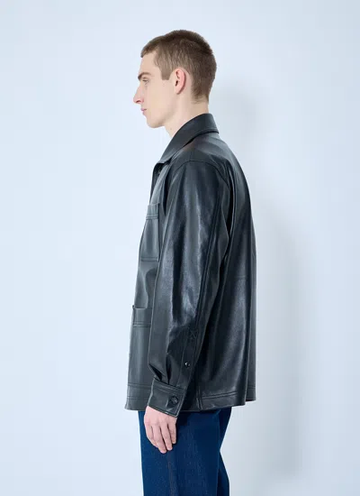 Bottega Veneta Men Leather Pyjama Shirt In Black