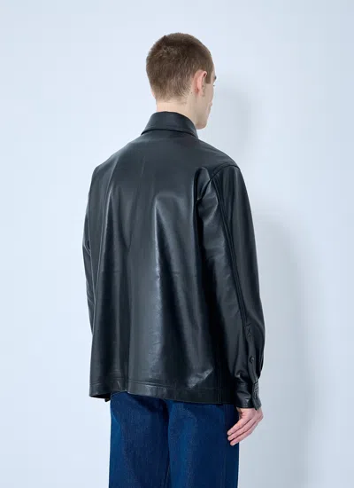 Bottega Veneta Men Leather Pyjama Shirt In Black