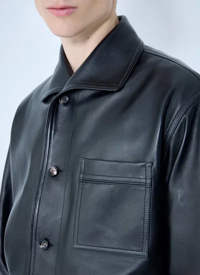 Bottega Veneta Men Leather Pyjama Shirt In Black