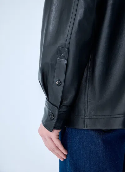 Bottega Veneta Men Leather Pyjama Shirt In Black