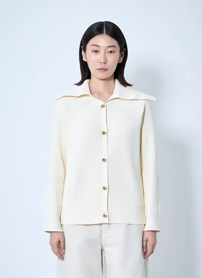Bottega Veneta Women Cotton Ribbed Cardigan In Neutral