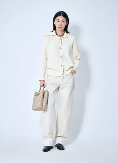 Bottega Veneta Women Cotton Ribbed Cardigan In Neutral