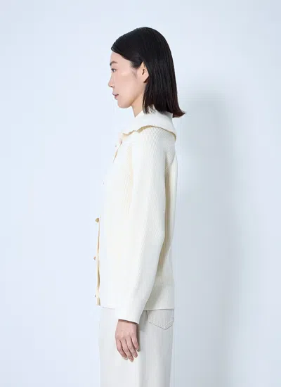 Bottega Veneta Women Cotton Ribbed Cardigan In Neutral