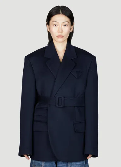 Bottega Veneta Women Double Wool Cashmere Belted Jacket In Blue