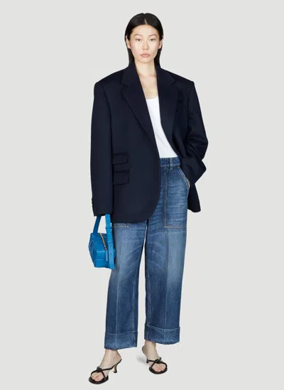 Bottega Veneta Women Double Wool Cashmere Belted Jacket In Blue
