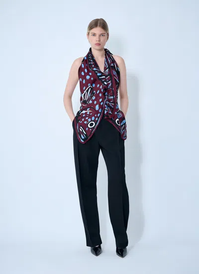 Bottega Veneta Fish Print Asymmetric Silk Twill Halter Top In Red