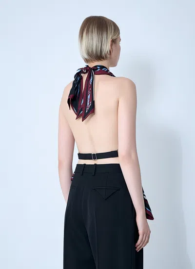 Bottega Veneta Fish Print Asymmetric Silk Twill Halter Top In Red