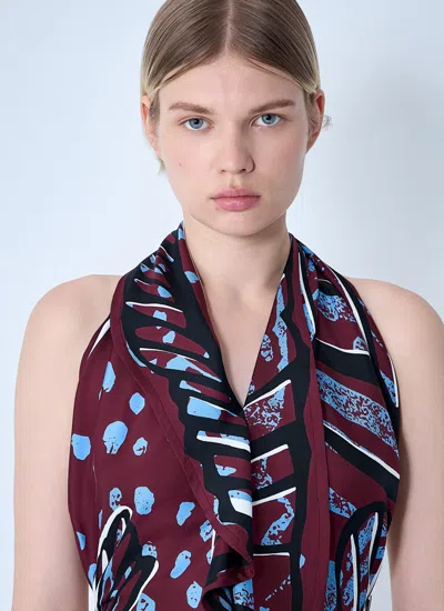 Bottega Veneta Fish Print Asymmetric Silk Twill Halter Top In Red