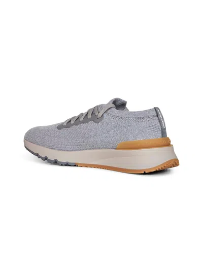 Brunello Cucinelli Low Slip-on Stretch Wool Knit Sneakers With Rubber Sole In Gray