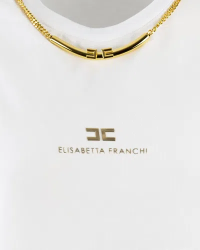 Elisabetta Franchi White Cotton Jersey T-shirt With Necklace Detail In White