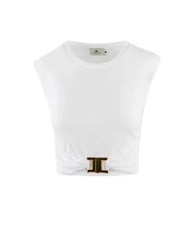 Elisabetta Franchi T-shirt In Jersey Di Cotone Con Logo Gioiello Bianca