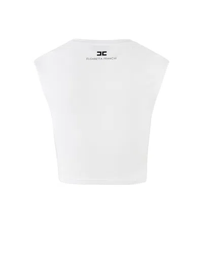 Elisabetta Franchi T-shirt In Jersey Di Cotone Con Logo Gioiello Bianca