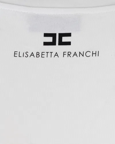 Elisabetta Franchi T-shirt In Jersey Di Cotone Con Logo Gioiello Bianca