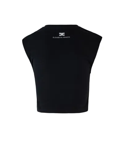 Elisabetta Franchi T-shirt In Jersey Di Cotone Con Logo Gioiello Nera In Black