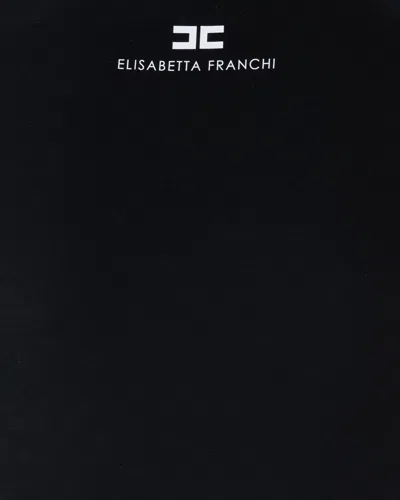 Elisabetta Franchi T-shirt In Jersey Di Cotone Con Logo Gioiello Nera In Black