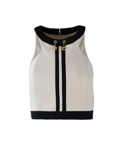 Elisabetta Franchi Double Crepe Color-block Top In Neutral