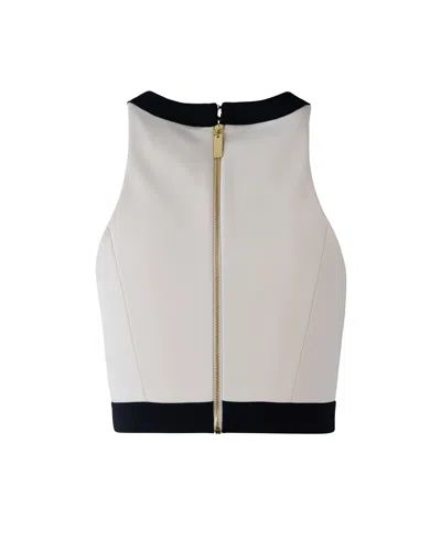 Elisabetta Franchi Double Crepe Color-block Top In Neutral