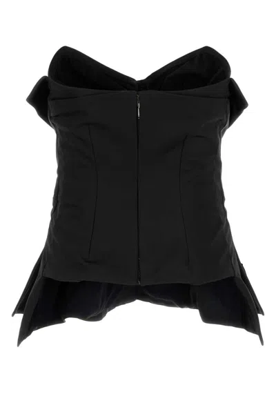 Alexander Mcqueen Silk Blend Strapless Bustier With Bow Detail In Black