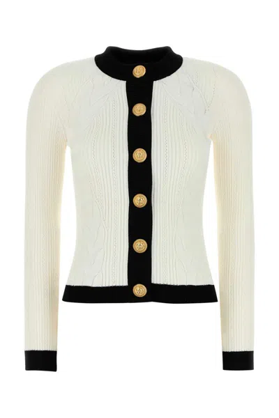 Balmain Women Ls Buttoned Torsade Knit Cardigan In Neutral
