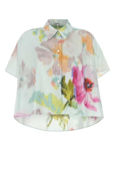 Loewe Short Sleeve Trapeze Shirt In Cotton And Silk In Blue