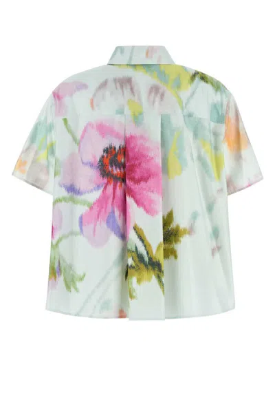 Loewe Short Sleeve Trapeze Shirt In Cotton And Silk In Blue