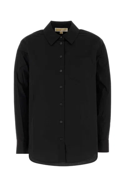 Michael Kors Black Shirt With Button-down Collar And One Front Patch Pocket In Cotton Stretch Woman In Black